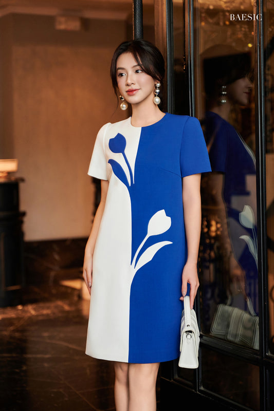 DIVA COBALT BLUE & WHITE SHIFT DRESS