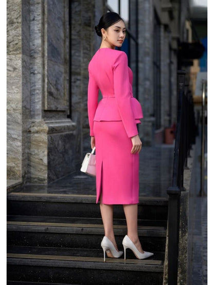 ALICIA PINK ARCHITECTUAL INSPIRED DRESS