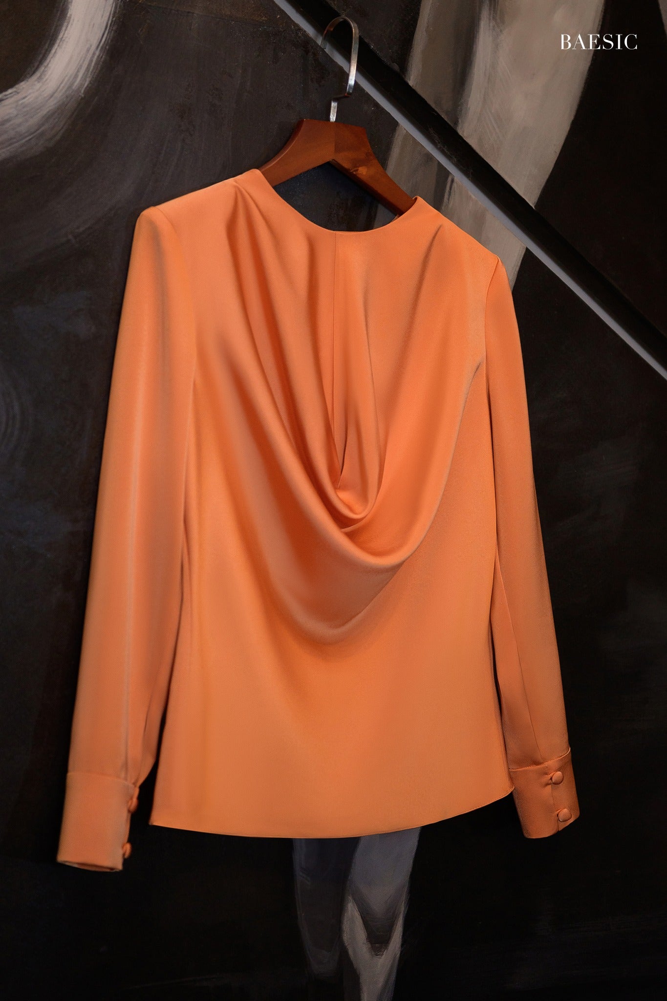 LAYA ORANGE SILK BLOUSE & BLUE HIGH WAIST TROUSERS