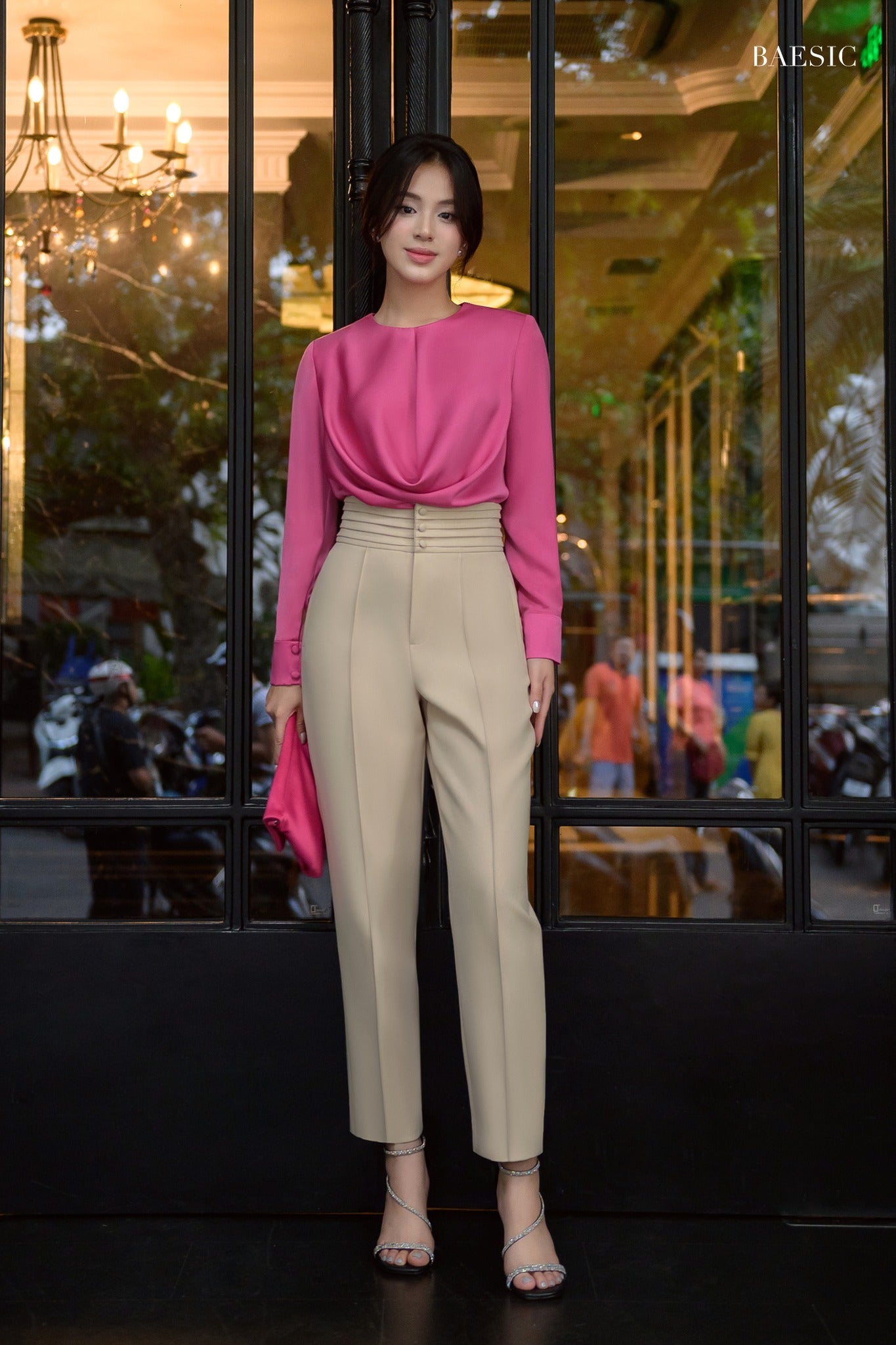 LAYA PINK SILK BLOUSE & HIGH WAIST TROUSERS