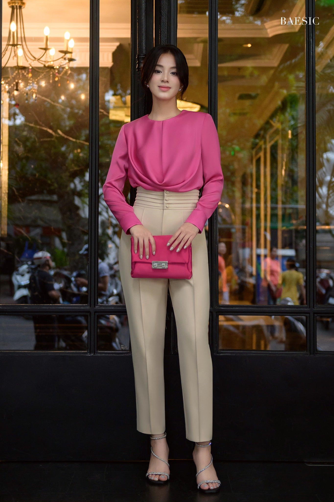 LAYA PINK SILK BLOUSE & HIGH WAIST TROUSERS