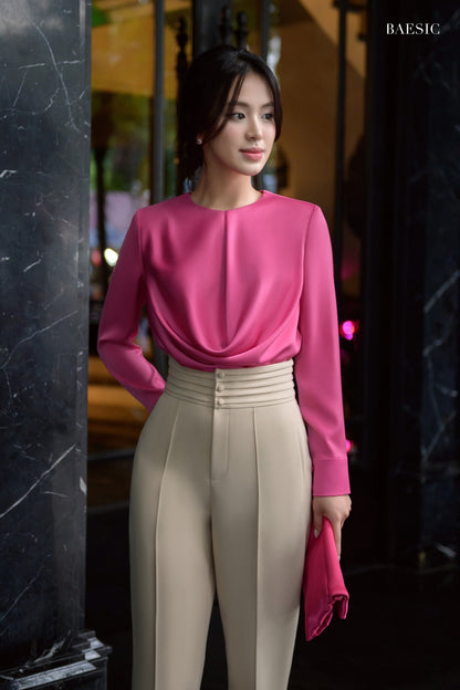 LAYA PINK SILK BLOUSE & HIGH WAIST TROUSERS