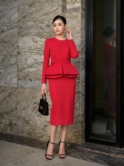 ALICIA RED ARCHITECTUAL INSPIRED DRESS