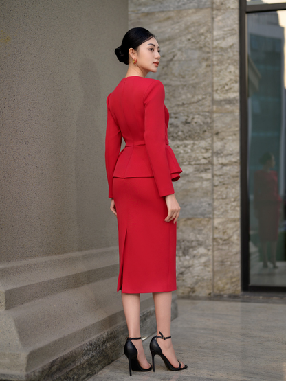 ALICIA RED ARCHITECTUAL INSPIRED DRESS