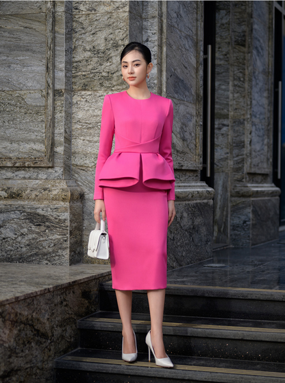 ALICIA PINK ARCHITECTUAL INSPIRED DRESS