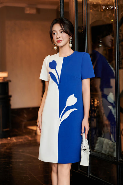 DIVA COBALT BLUE & WHITE SHIFT DRESS